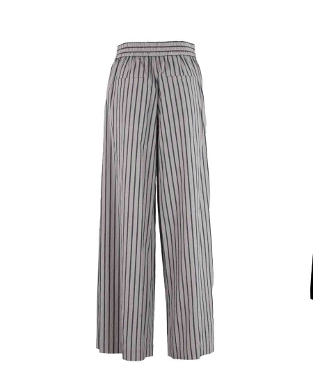 Shop BRUNELLO CUCINELLI  Trousers: Brunello Cucinelli Loose Track trousers in Wrinkled striped cotton and linen poplin.
Pull-up trousers.
Front pockets.
Rear welt pockets.
Composition: 95% cotton, 5% linen.
Made in Italy.. MH564P8531-C004